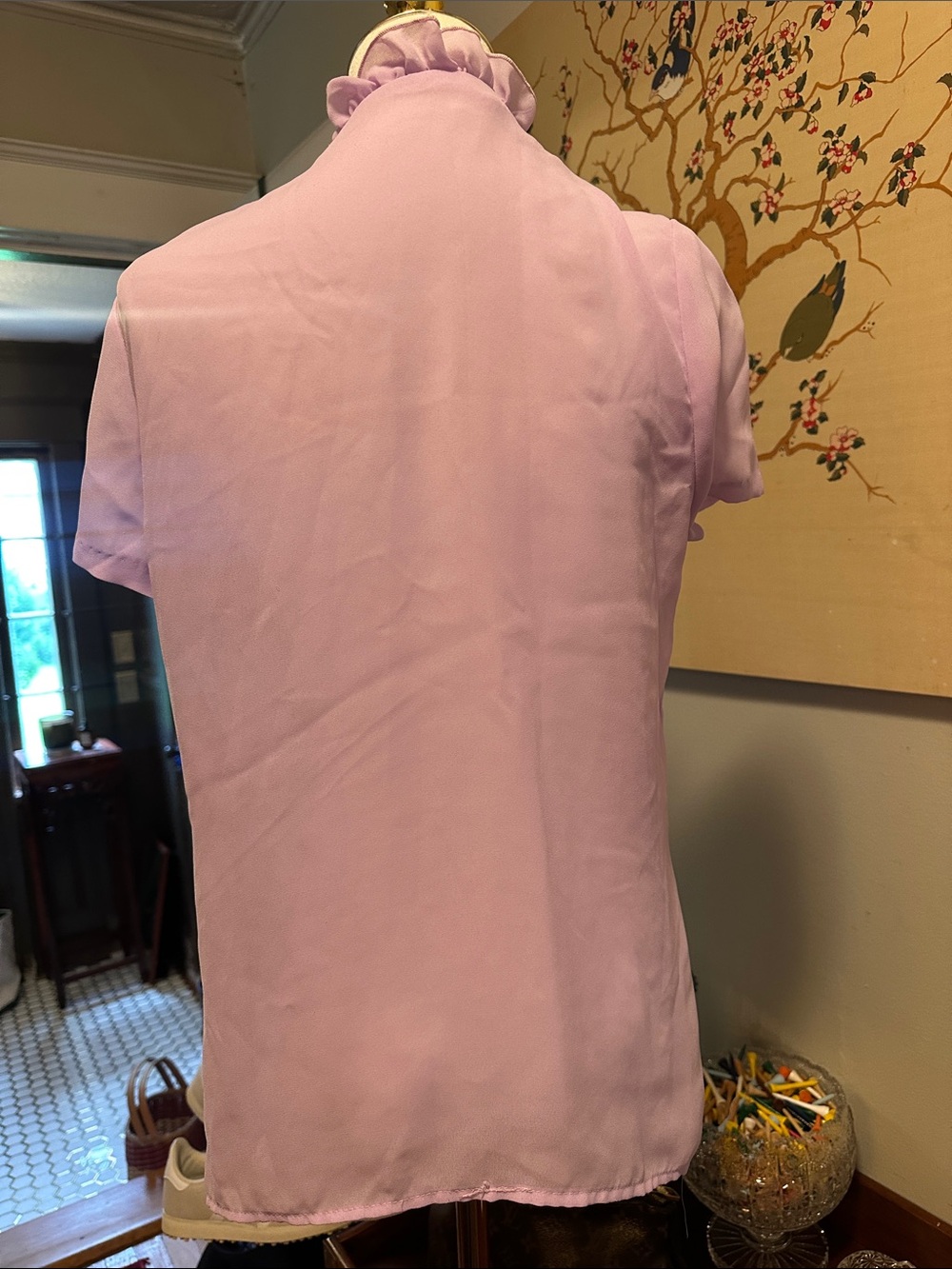 VINTAGE Lilac Ruffled Cottage Core Button Front Blouse - Picture 3 of 6